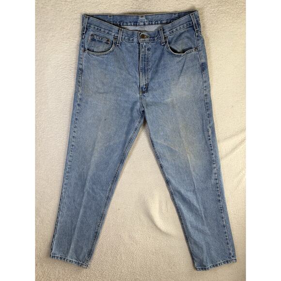 Vintage Carhartt Jeans Mens 36x30 Blue 5 Pocket Logo Patch READ/WORN - Picture 1 of 16